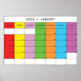 Póster Calendario de los días de color de enero de 2025