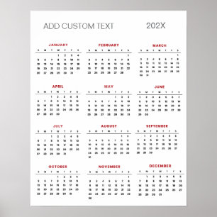 Póster Calendario de moda con texto personalizado 2025