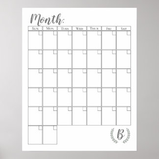 Póster Calendario de monograma de personalizable