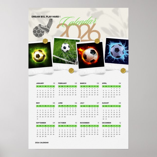 Póster Calendario de motivación de fútbol 2026 (Frente)