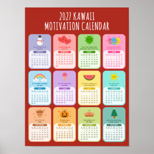 Póster Calendario de Motivación Kawaii 2027 de Cuarentena