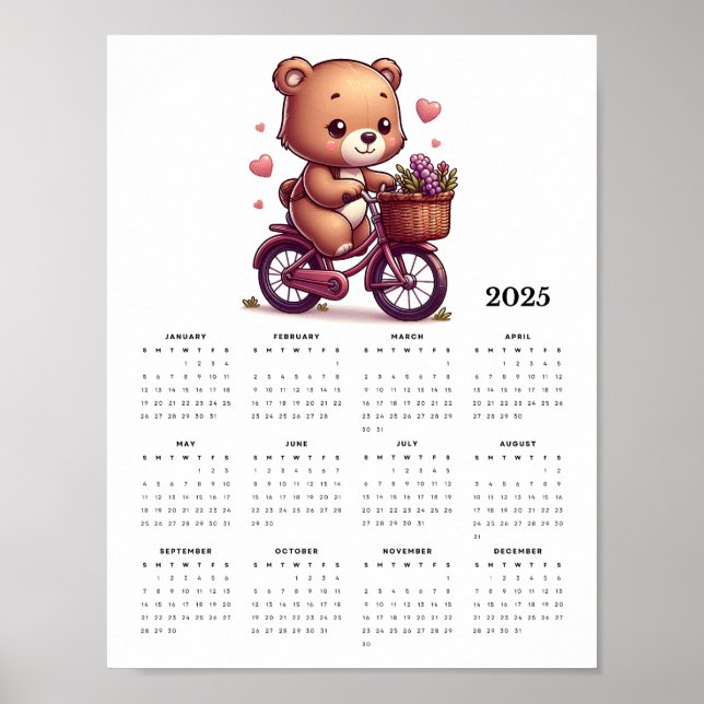 Póster Calendario de Muro de 2025 para un oso caprichoso (Frente)