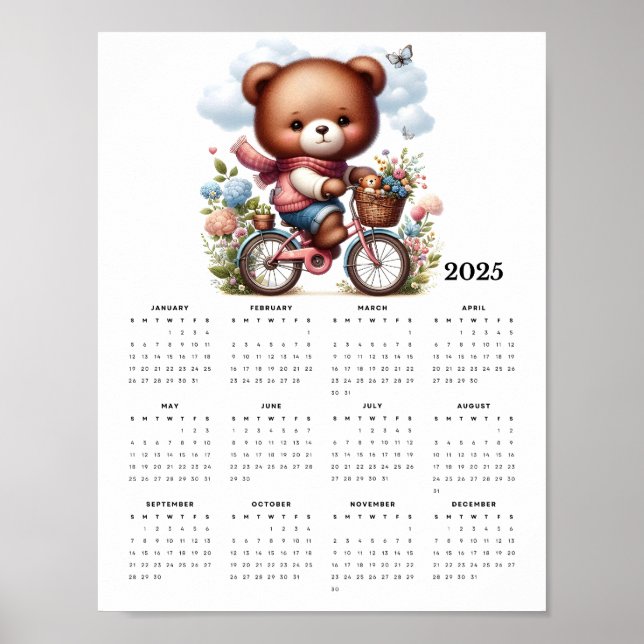 Póster Calendario de Muro de 2025 para un oso caprichoso (Frente)