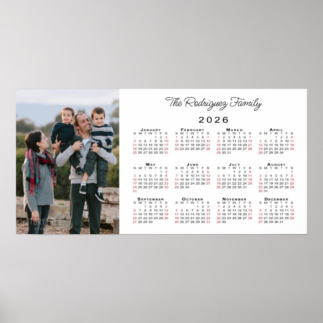 Póster Calendario de nombre de foto de personalizado 2026 (Frente)