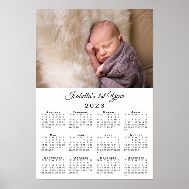Póster Calendario de nombre y foto de primer año de recié (Frente)