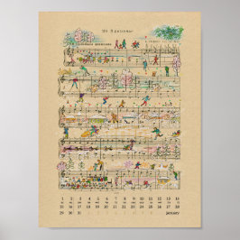 Póster Calendario de Notas Felices de Enero 2022