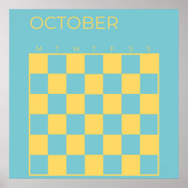 Póster Calendario de octubre amarillo azul sin fecha y re