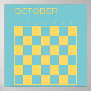 Póster Calendario de octubre amarillo azul sin fecha y re