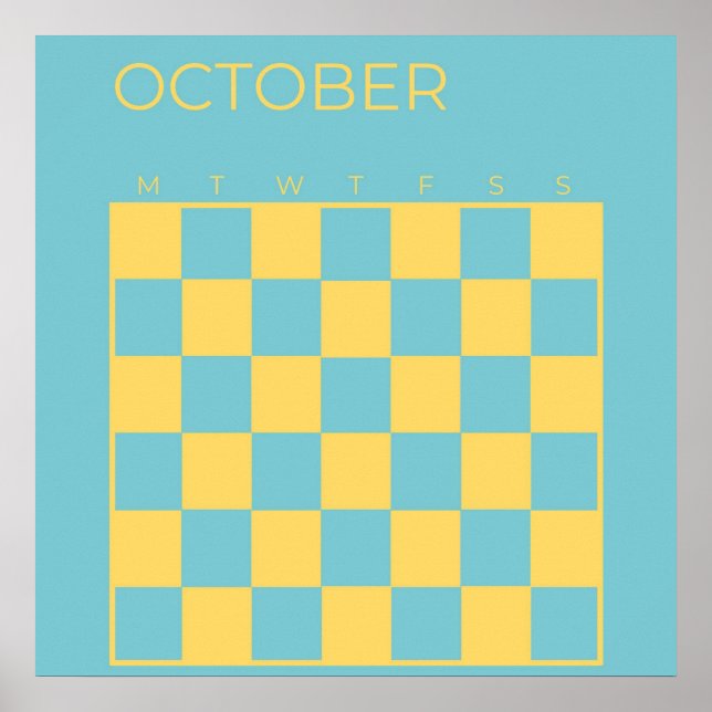Póster Calendario de octubre amarillo azul sin fecha y re (Frente)