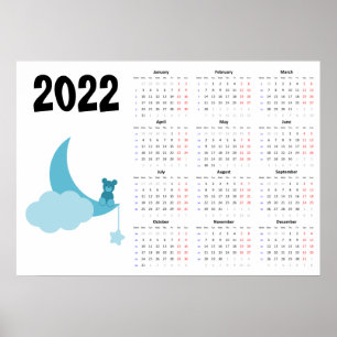 Póster Calendario de oso de peluche 2022 Poster - inicio