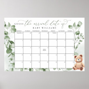 Póster Calendario de Oso para Adivinar la Fecha de Nacimi