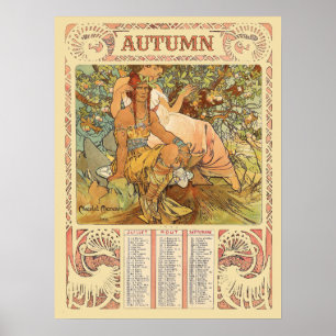 Póster Calendario de Otoño Art Nouveau de la Era Victoria