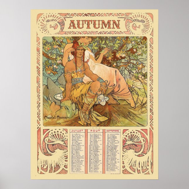 Póster Calendario de Otoño Art Nouveau de la Era Victoria (Frente)