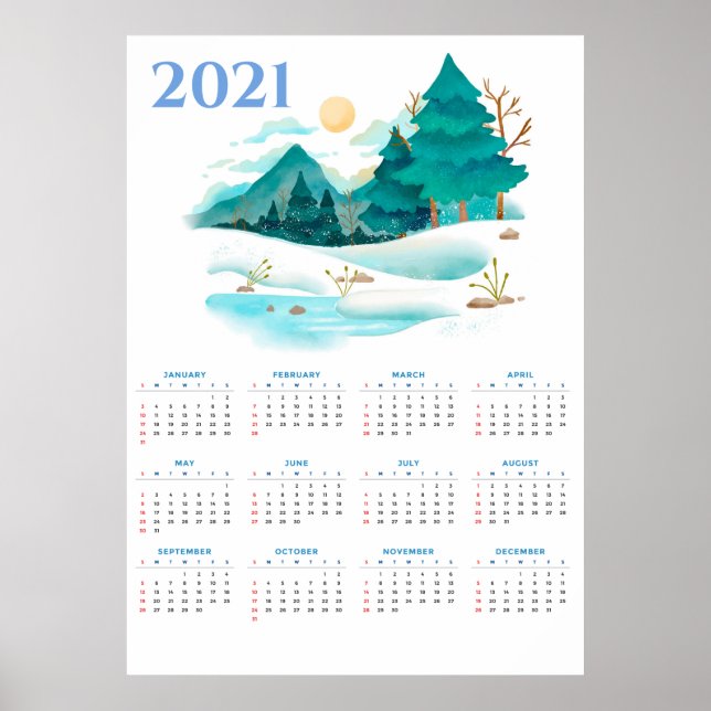 Póster Calendario de Paisajes de Invierno 2021 (Frente)