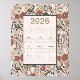 Póster Calendario de pájaros y flores 2026
