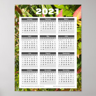 Póster Calendario de pared 2021. Hojas verdes