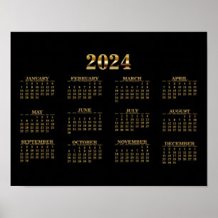 Póster Calendario de pared 2024 Negro/Oro