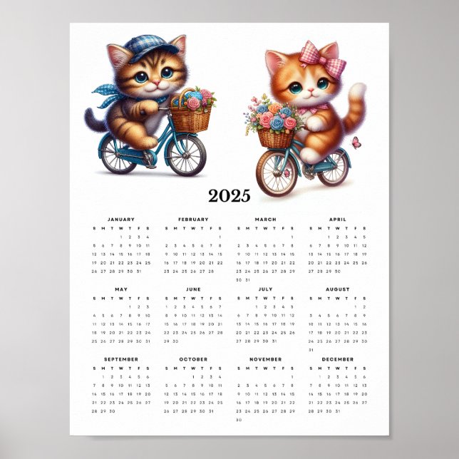 Póster Calendario de pared 2025 de dos gatos con cola (Frente)