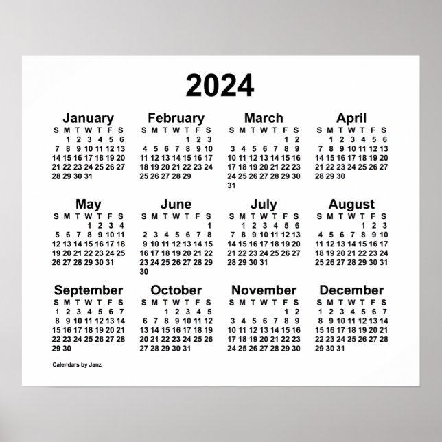 Póster Calendario de pared blanco 2024 de Janz (Frente)