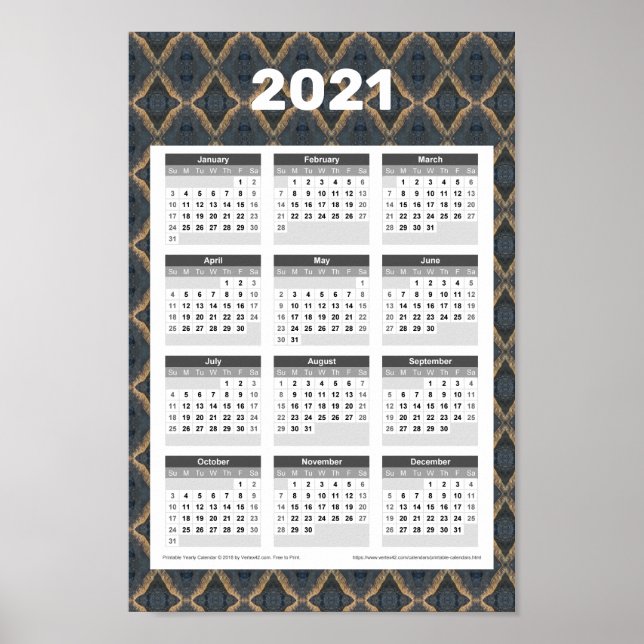 Póster Calendario de pared de 2021 - Elegante oscuro
