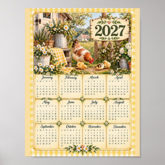 Póster Calendario de pared de 2027 - Gallinas de granja