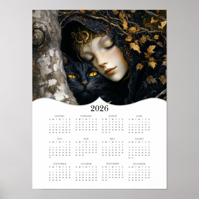 Póster Calendario de pared de año completo para gato Fant (Frente)