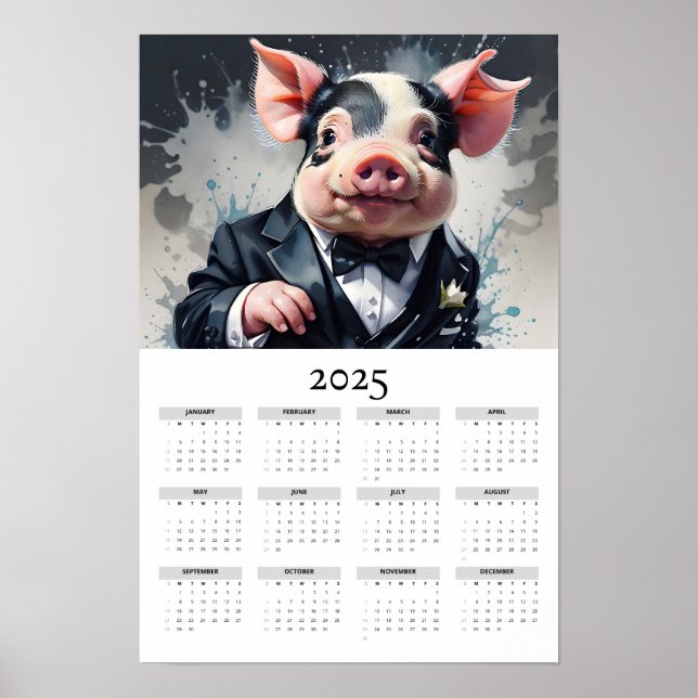 Póster Calendario de pared de canto acuarela Tuxedo Bow 2 (Frente)