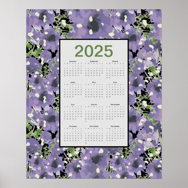 Póster Calendario de pared de flores púrpuras 2025 (Frente)