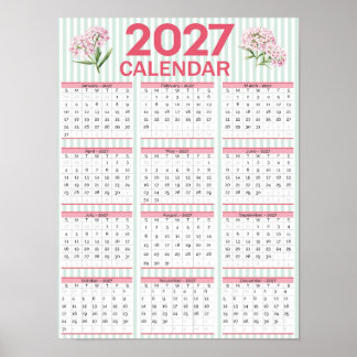 Póster Calendario de pared imprimible 2027, año floral de
