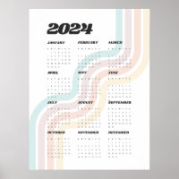 Calendario de pared retro 2024 - 18"x24"