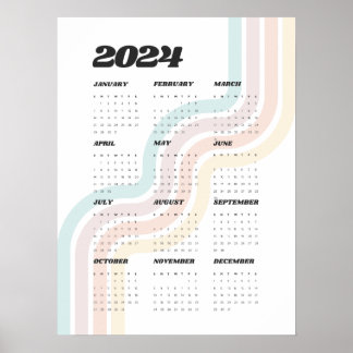 Póster Calendario de pared retro 2024 - 18"x24"