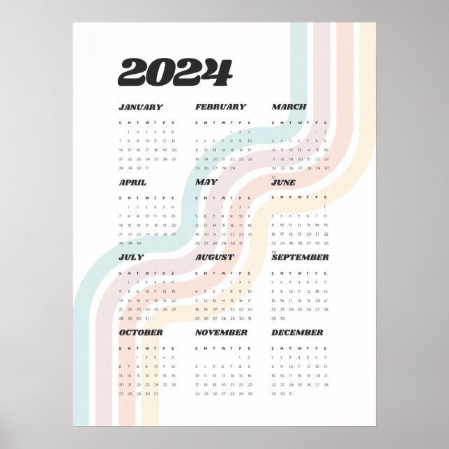 Póster Calendario de pared retro 2024 - 18"x24" (Frente)