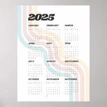 Calendario de pared retro 2025 - Poster de 18"x24"