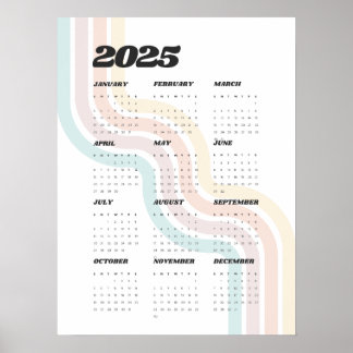 Póster Calendario de pared retro 2025 - Poster de 18"x24"