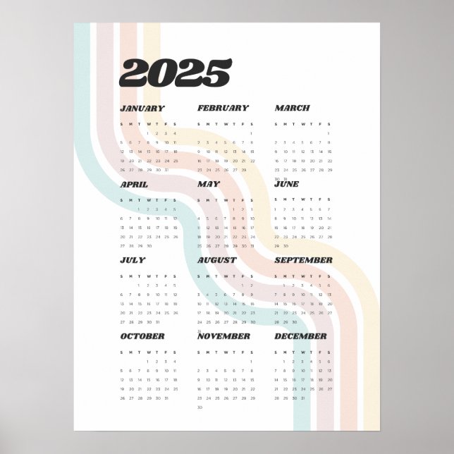 Póster Calendario de pared retro 2025 - Poster de 18"x24" (Frente)