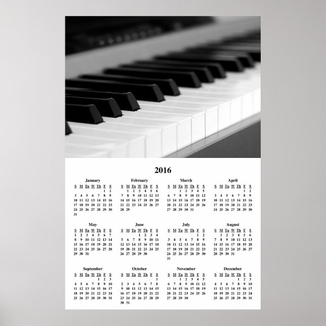 Póster Calendario de Paredes 2016 Hermoso Poster de piano (Frente)
