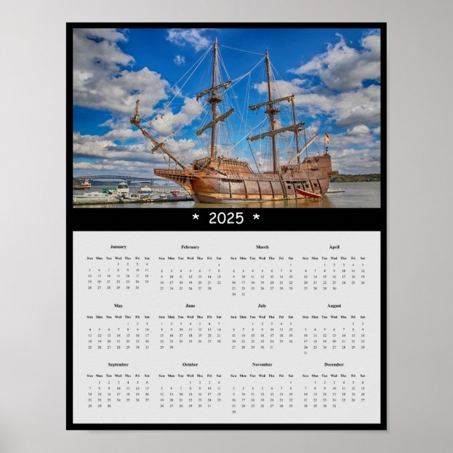 Póster Calendario de Paredes de Barco Pirata 2025 (Frente)