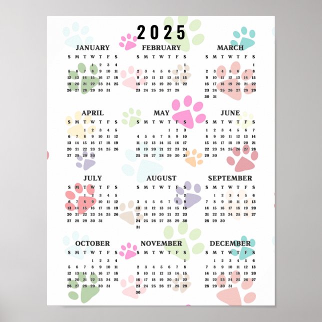 Póster Calendario de paredes de pinturas coloridas 2025 (Frente)