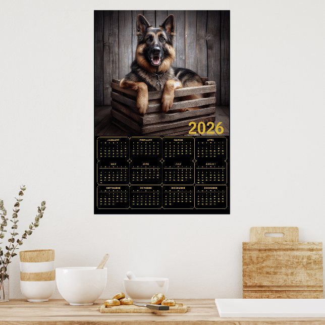 Póster Calendario de Pastor Alemán 2026 (Cocina)