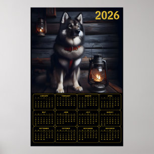 Póster Calendario de Pastor Alemán 2026 Cabaña Rústica