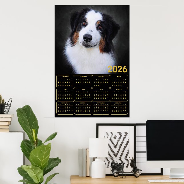 Póster Calendario de Pastor Australiano 2026 (Oficina en casa)