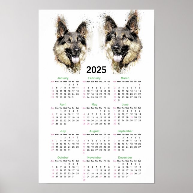 Póster Calendario de Pastores Alemanes 2025 (Frente)