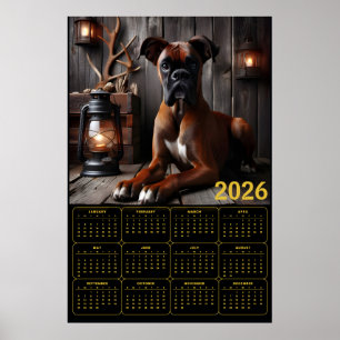 Póster Calendario de Perro Boxer 2026 – Retrato de Cabaña