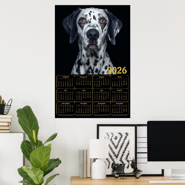 Póster Calendario de Perro Dálmata 2026 (Oficina en casa)