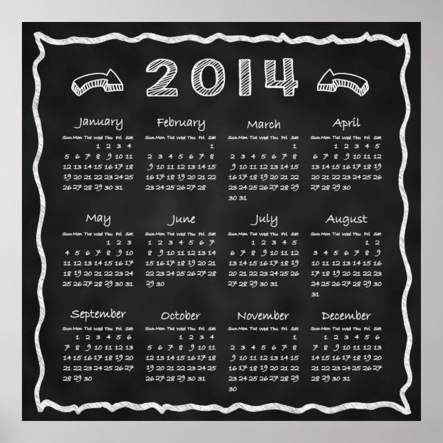 Póster Calendario de pizarra del año 2014 (Frente)
