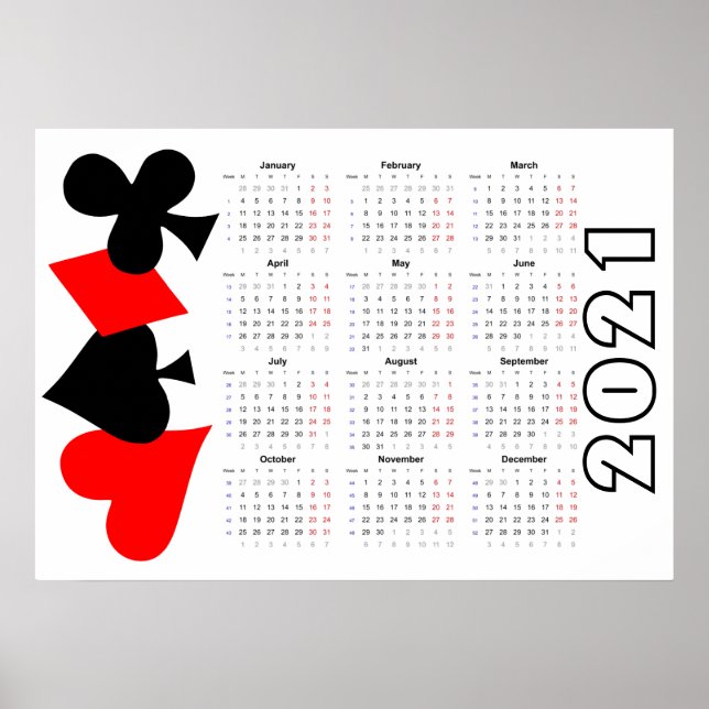 Póster Calendario de Póker 2021 - inicio el lunes (Frente)
