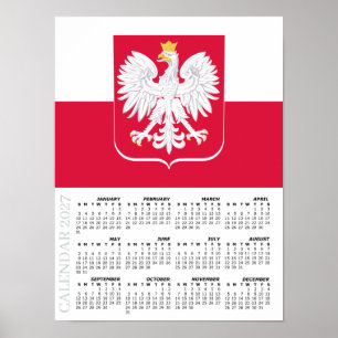 Póster Calendario de Polonia 2027, Grande, Bandera de Pol