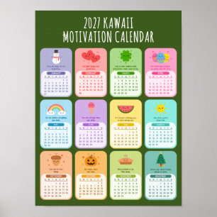 Póster Calendario de Positividad Motivacional Kawaii Lind