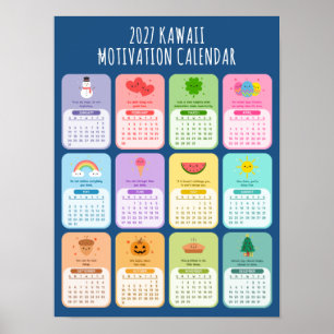 Póster Calendario de Positividad Motivacional Kawaii Lind