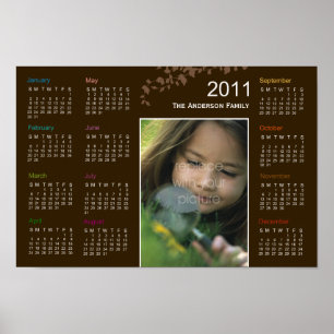 Póster Calendario de Poster de fotografías de hojas elega